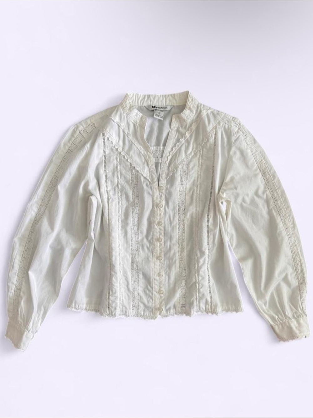 Vintage 90s Nygard Collection White Eyelet Lace Cottagecore Button Up Shirt